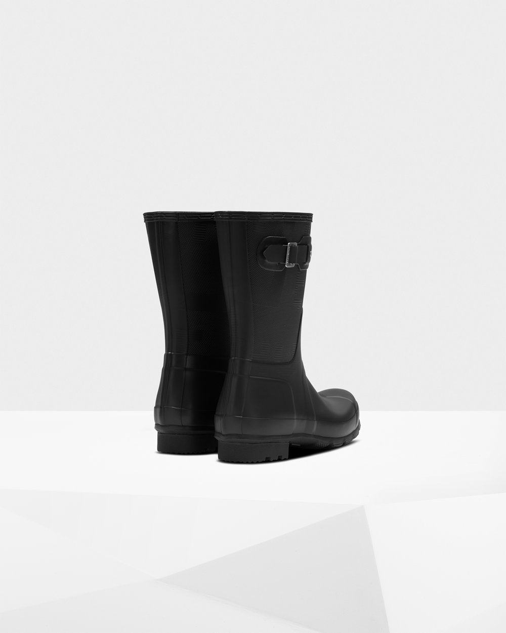 Hunter Original Exploded Logo Texture Short Rain Boots - Sale Clearance Mens Black - QJNXMG906